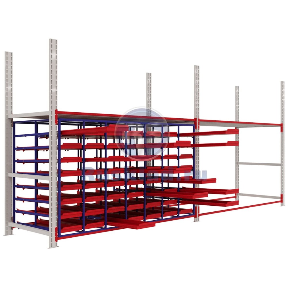 Стеллажная выдвижная система на 56 ячеек Стеллажная выдвижная система на 56 ячеек